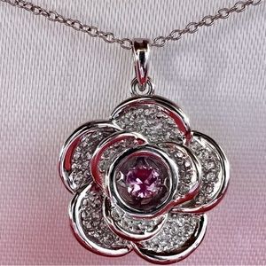 Pink & White Sapphire Flower Pendant Sterling Silver Pendant- New